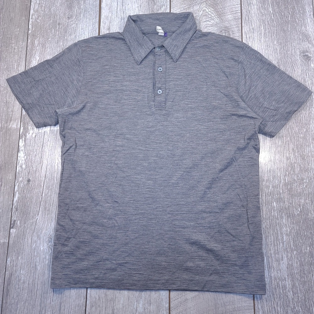 Ibex Polo Shirt Mens Large Grey Merino Wool Short Sleeve USA Made Heathered